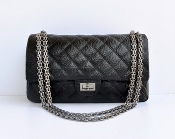 7A Fake Chanel 2.55 Flap Bag 30226 elephantskin black with silver chain